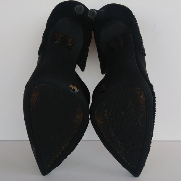 JESSICA SIMPSON 7 BLACK MESH SPARKLY RHINESTONE STILETTO HEELS holiday Christmas - Picture 16 of 16